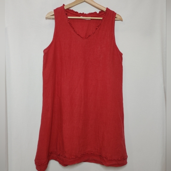 Bryn Walker Vneck Sleeveless Tunic Top Dress Linen Red‎ Ruffle Detail Small A - Picture 12 of 12